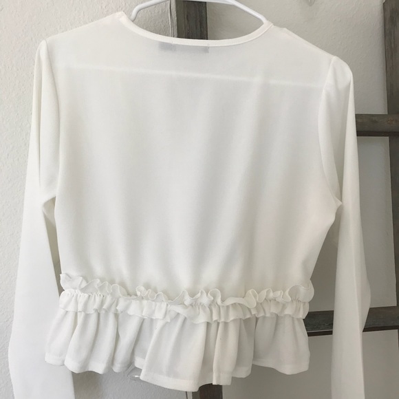boohoo white peplum ruffle long sleeve top - Picture 3 of 3